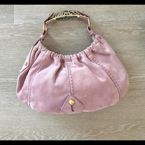 Yves Saint Laurent Handbags - YSL vintage Mombasa pink suede bag with gold hardware